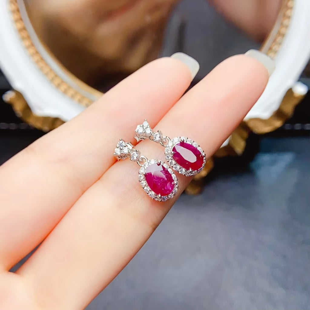 Natural Ruby Gemstone Earrings, Ruby Earrings 925 Sterling Silver 5x7mm