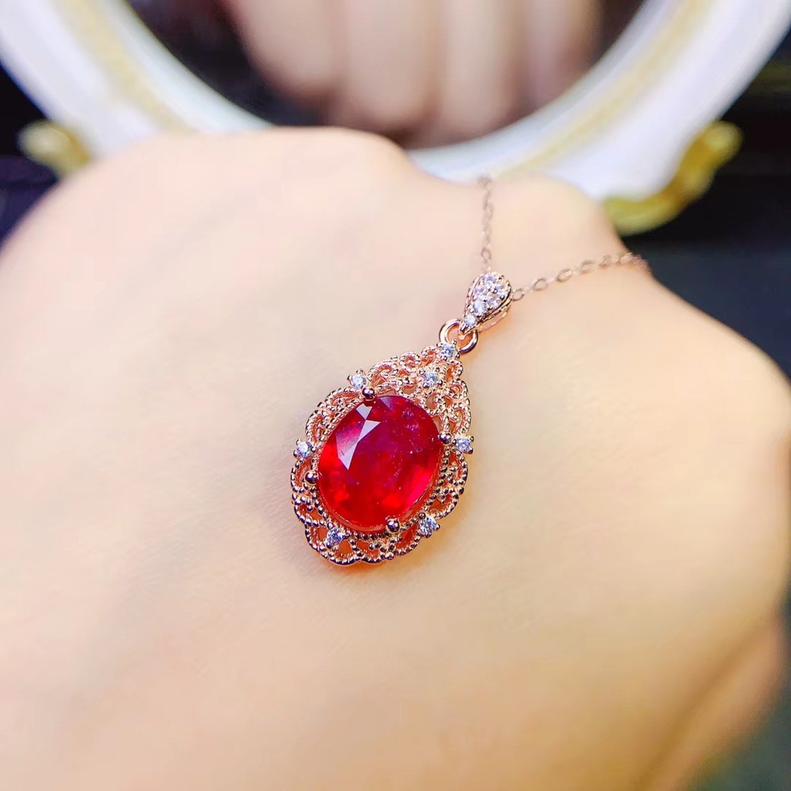 Ruby Pendant Necklace, Natural Ruby Necklace 925 Sterling Silver, Genuine Ruby