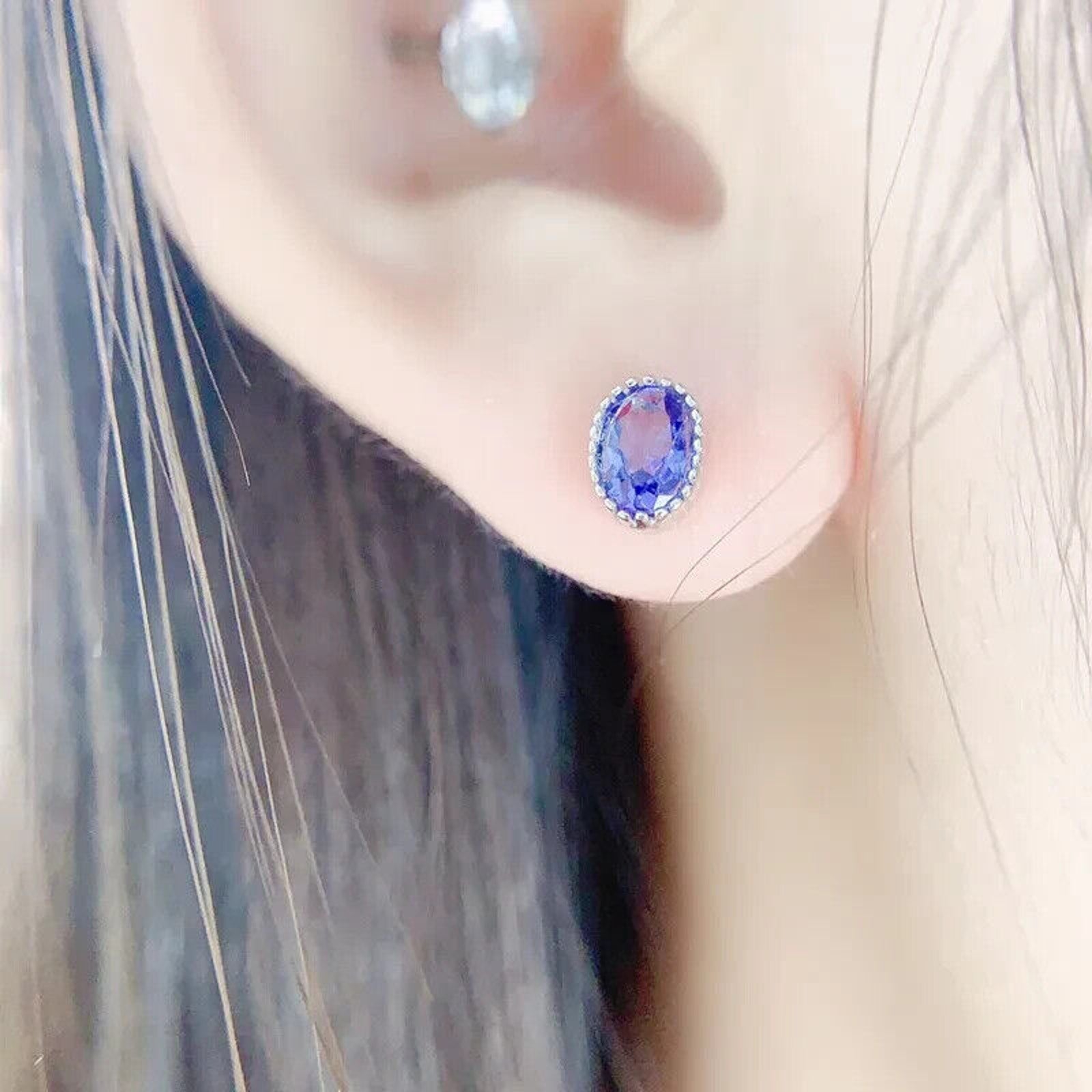 Genuine Tanzanite Stud Earrings – 4x6mm Oval | 925 Sterling Silver