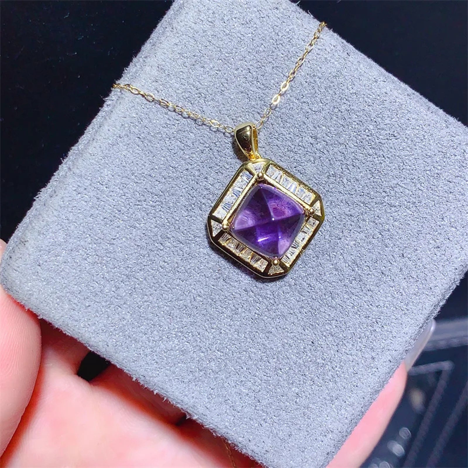 Women's Sugarloaf Amethyst Pendant Necklace, Natural Amethyst Pendant