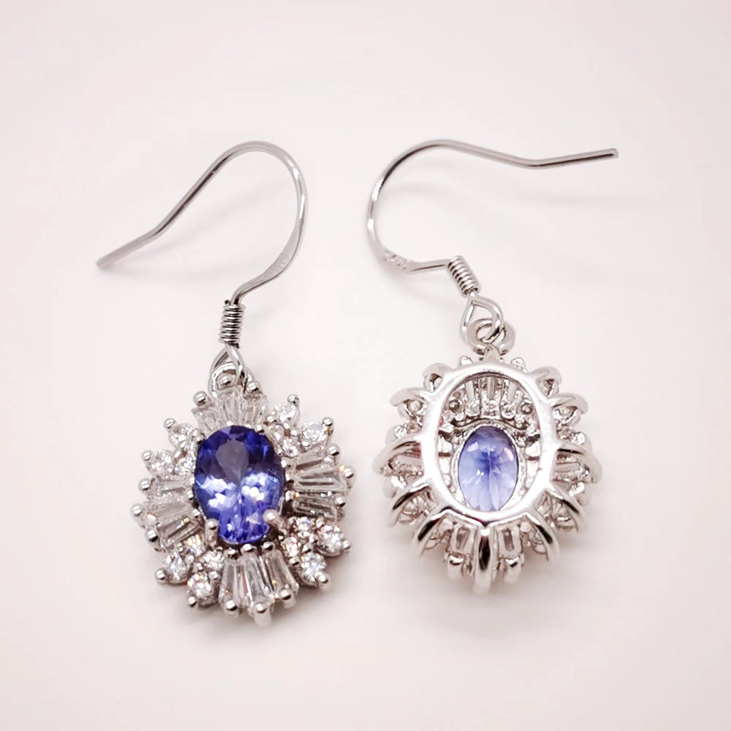 Natural Tanzanite Dangle Earrings, Purple Tanzanite Earrings Sterling Silver