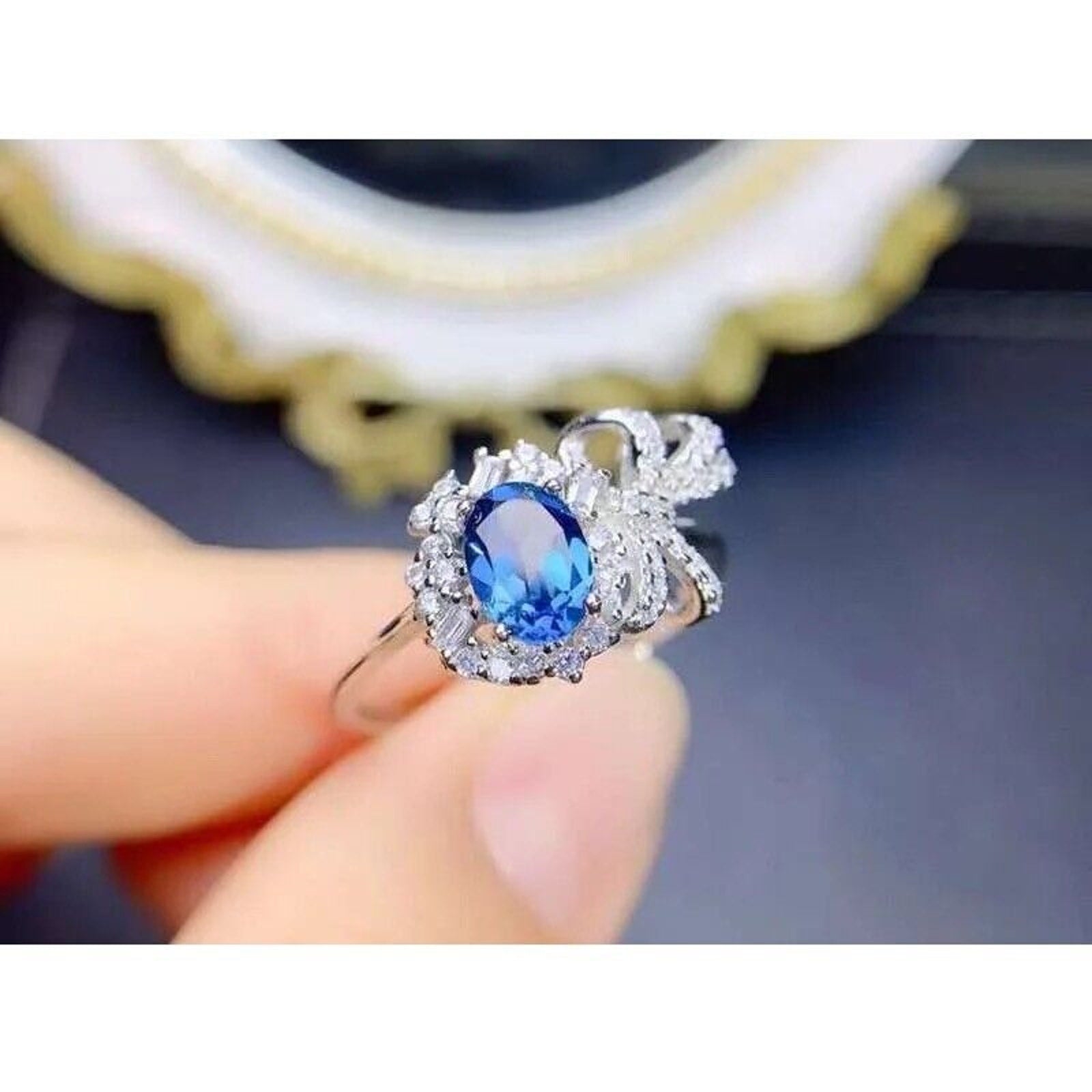 Natural London Blue Topaz Cocktail Ring, Sterling Silver London Blue Topaz Ring