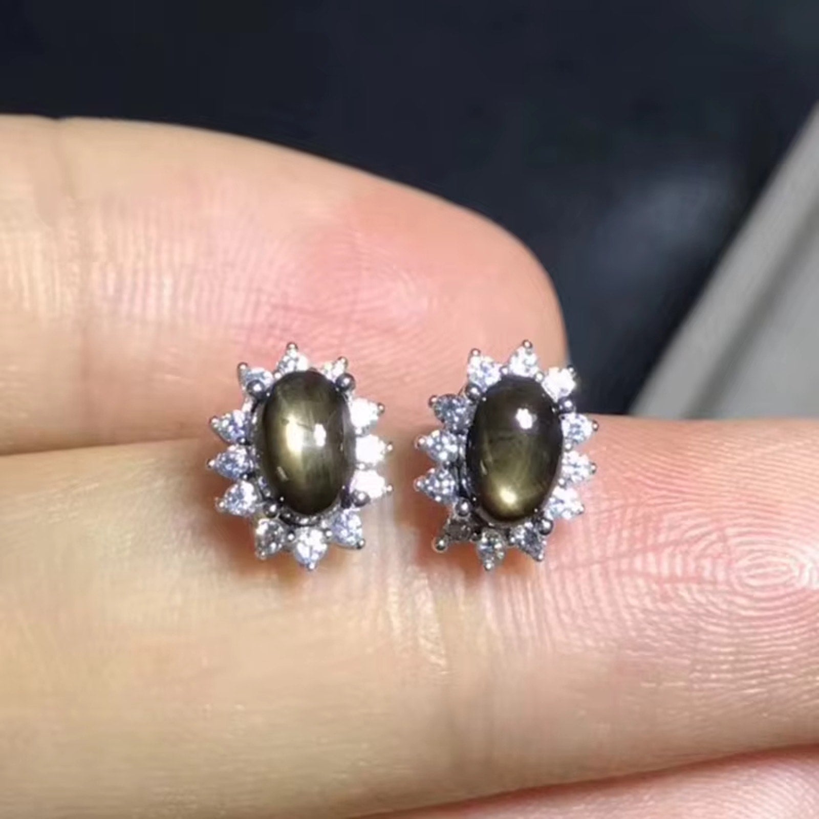 Natural Star Sapphire Earrings 925 Sterling Silver, Gray Star Sapphire Earrings