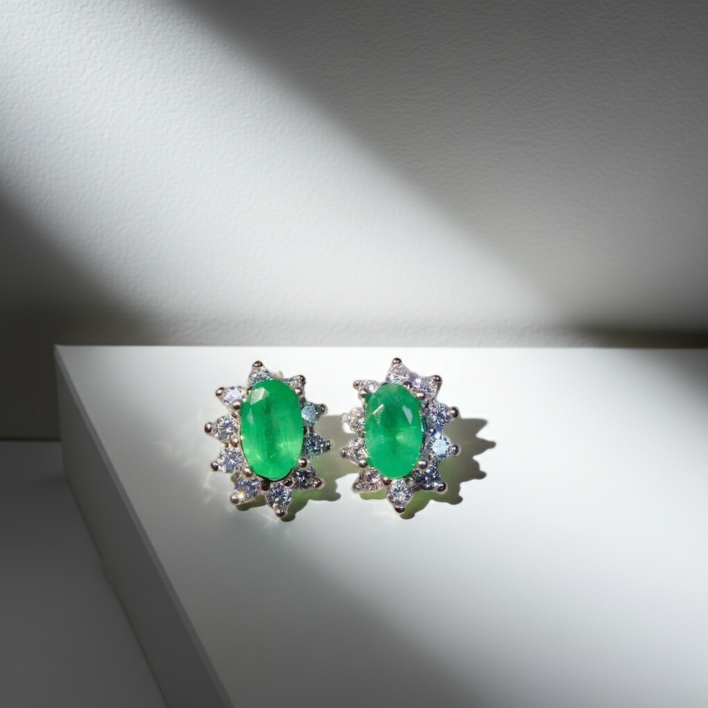 Colombian Emerald Stud Earrings Bright Green 4x6mm