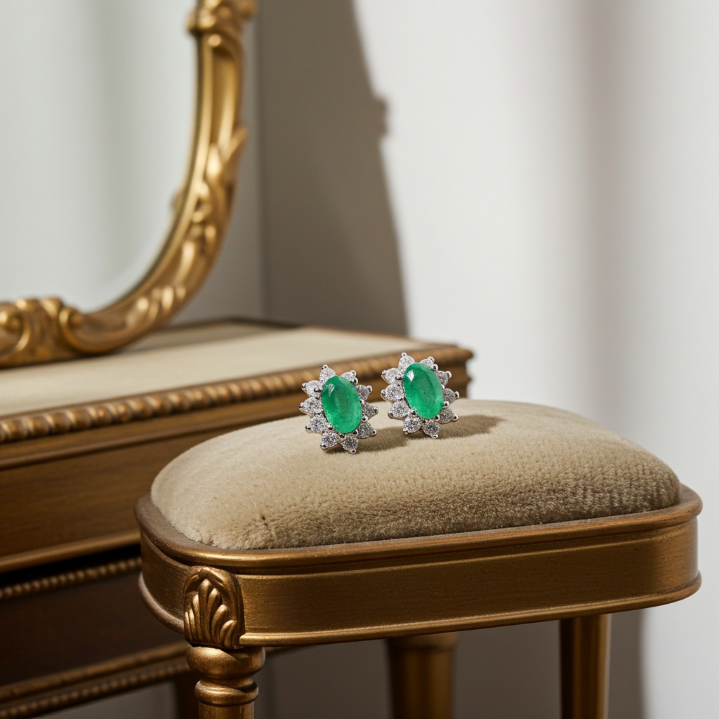 Colombian Emerald Stud Earrings Bright Green 4x6mm