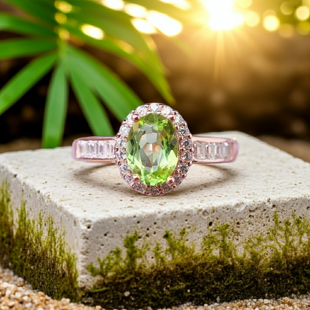 Natural Peridot Gemstone Ring 5x7mm, August Birthstone Peridot Ring