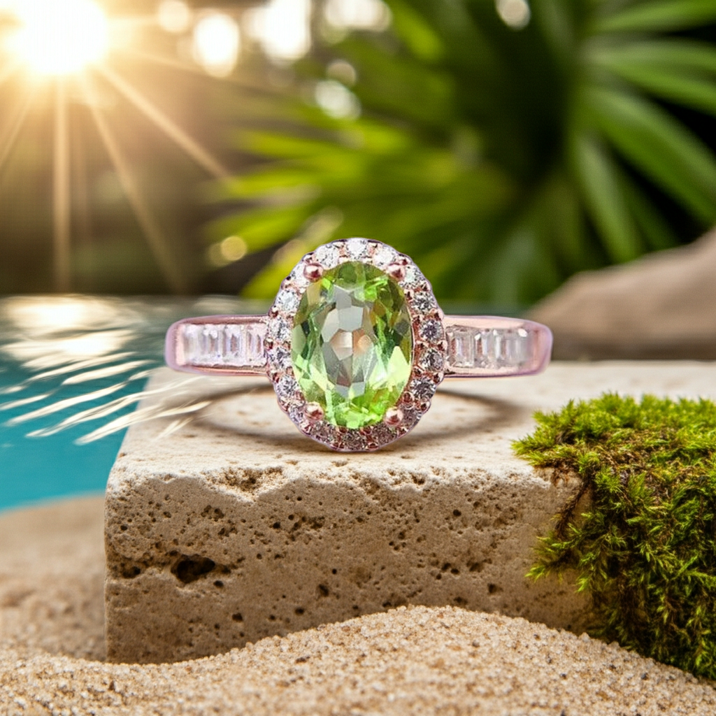 Natural Peridot Gemstone Ring 5x7mm, August Birthstone Peridot Ring