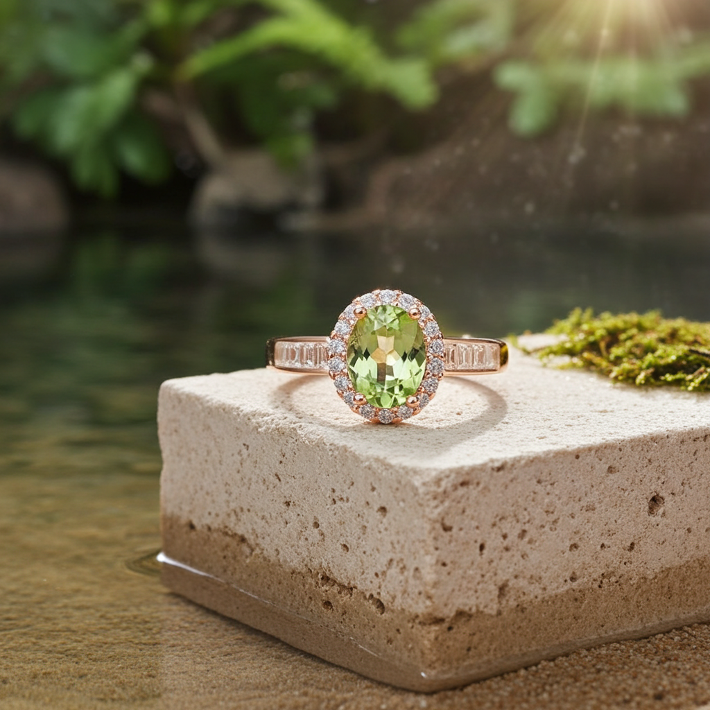 Natural Peridot Gemstone Ring 5x7mm, August Birthstone Peridot Ring