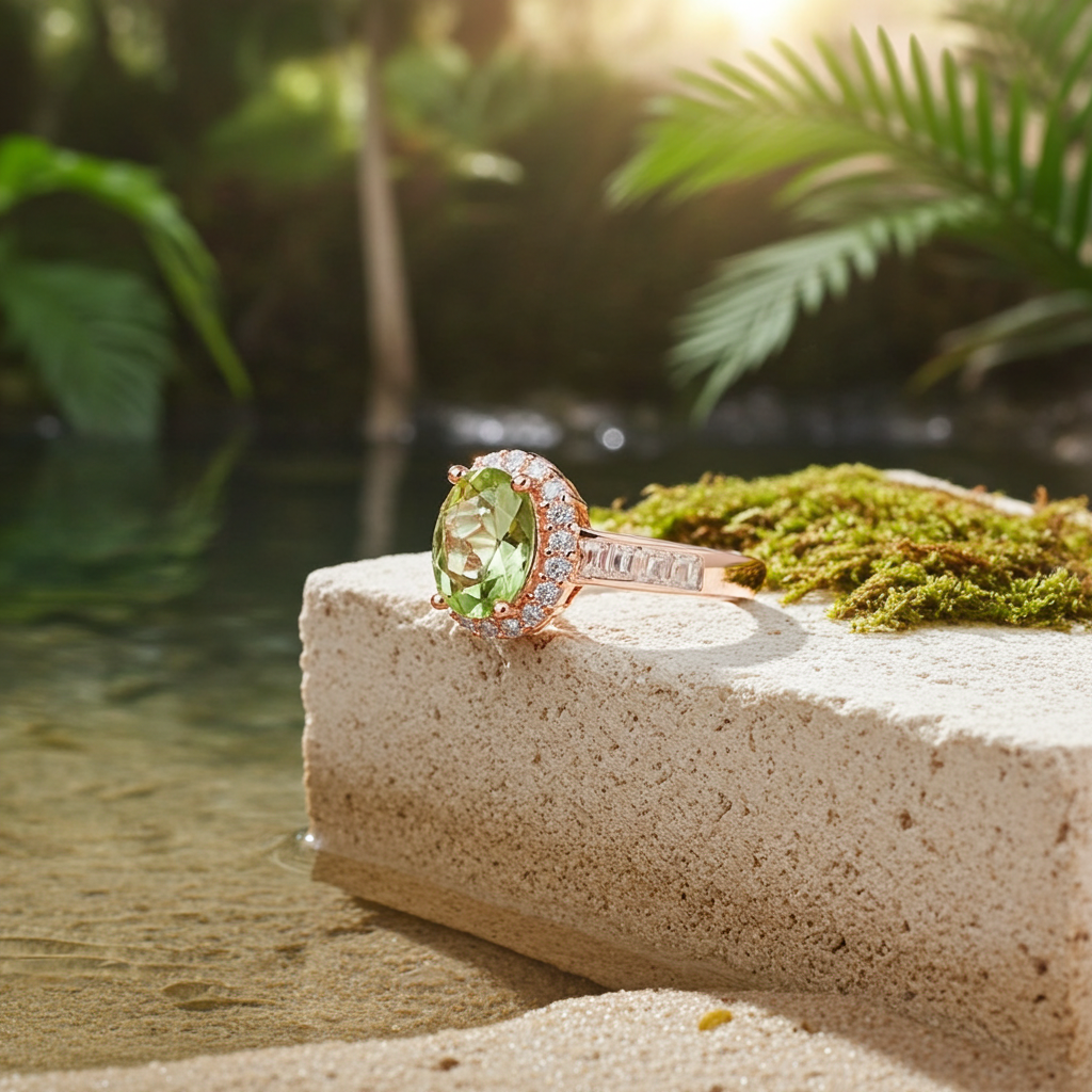 Natural Peridot Gemstone Ring 5x7mm, August Birthstone Peridot Ring