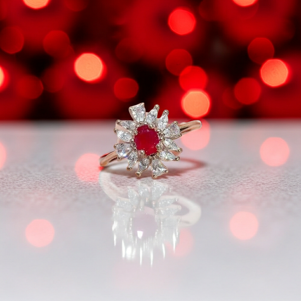Dainty Ruby Cluster Cocktail Ring 3x4mm, Natural Ruby Ring Sterling Silver