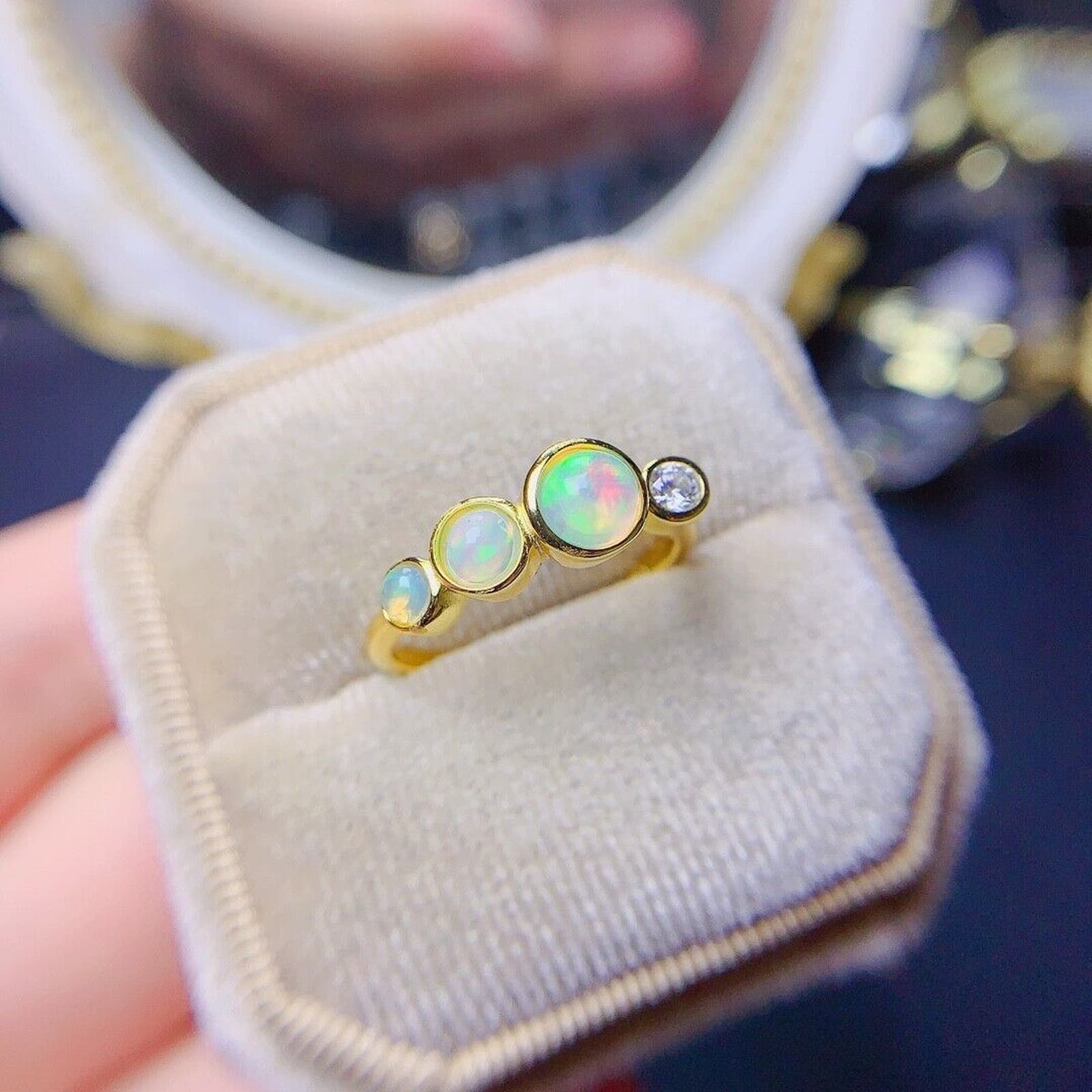 Adjustable Opal Stacking Ring, Stackable Opal Ring, Bezel Set Opal Ring