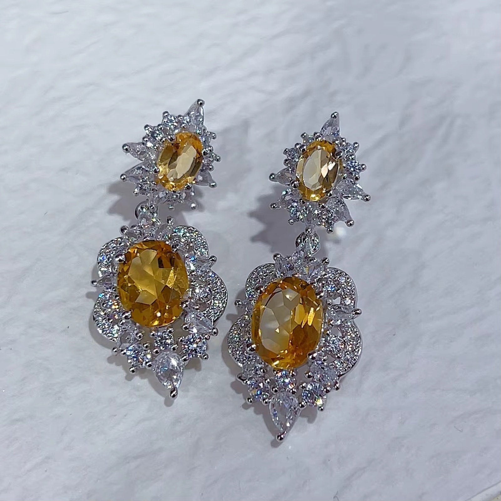 5.7CT Citrine Statement Earrings Platinum Plated Silver, VVS Natural Citrine