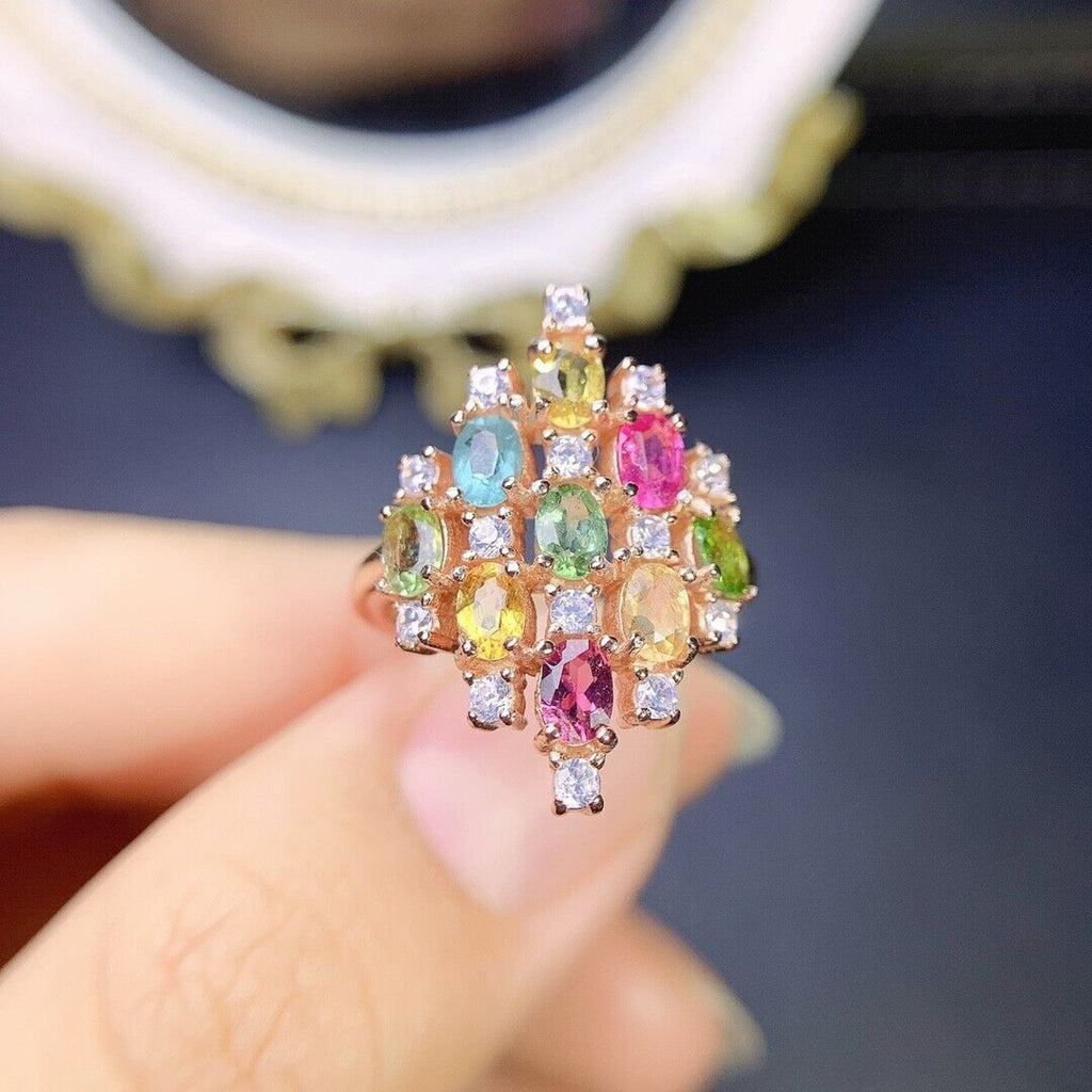 Natural Tourmaline Gemstone Cocktail Ring, Women's Tourmaline Statement Ring