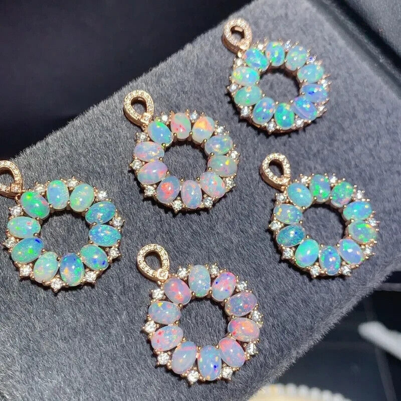 Natural Australian Opal Pendant Necklace 4x6mm , Natural Fire Opal Silver