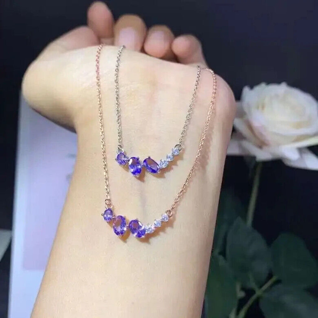 VVS1 Purple Tanzanite Clavicle Chain Necklace, Dainty Tanzanite Chain Necklace