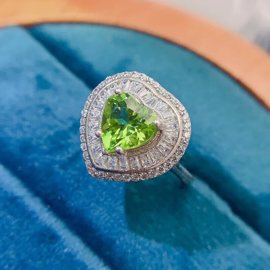 Natural Peridot Gemstone Ring 8mm, August Birthstone Peridot Statement Ring