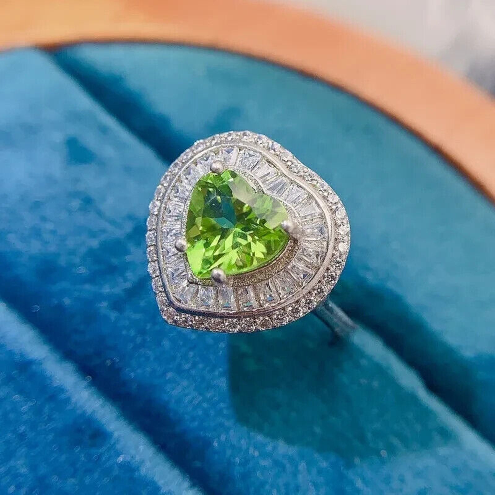 Natural Peridot Gemstone Ring 8mm, August Birthstone Peridot Statement Ring
