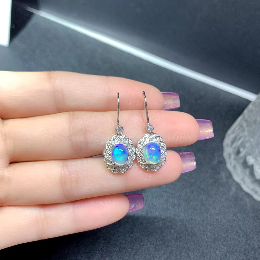 Natural Fire Opal Earrings, Women's Opal Earrings 925 Sterling Silver 6x8mm