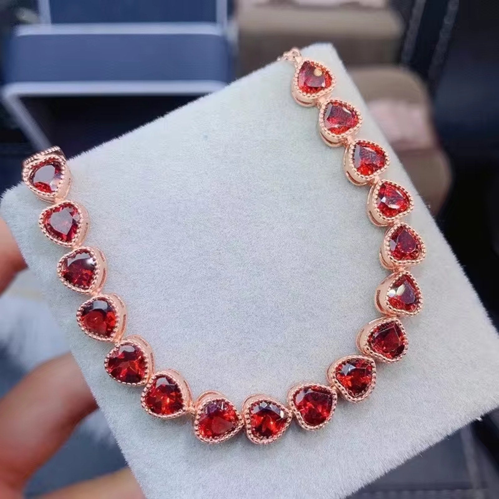 Red Garnet Gemstone Heart Bracelet 5mm 925 Sterling Silver