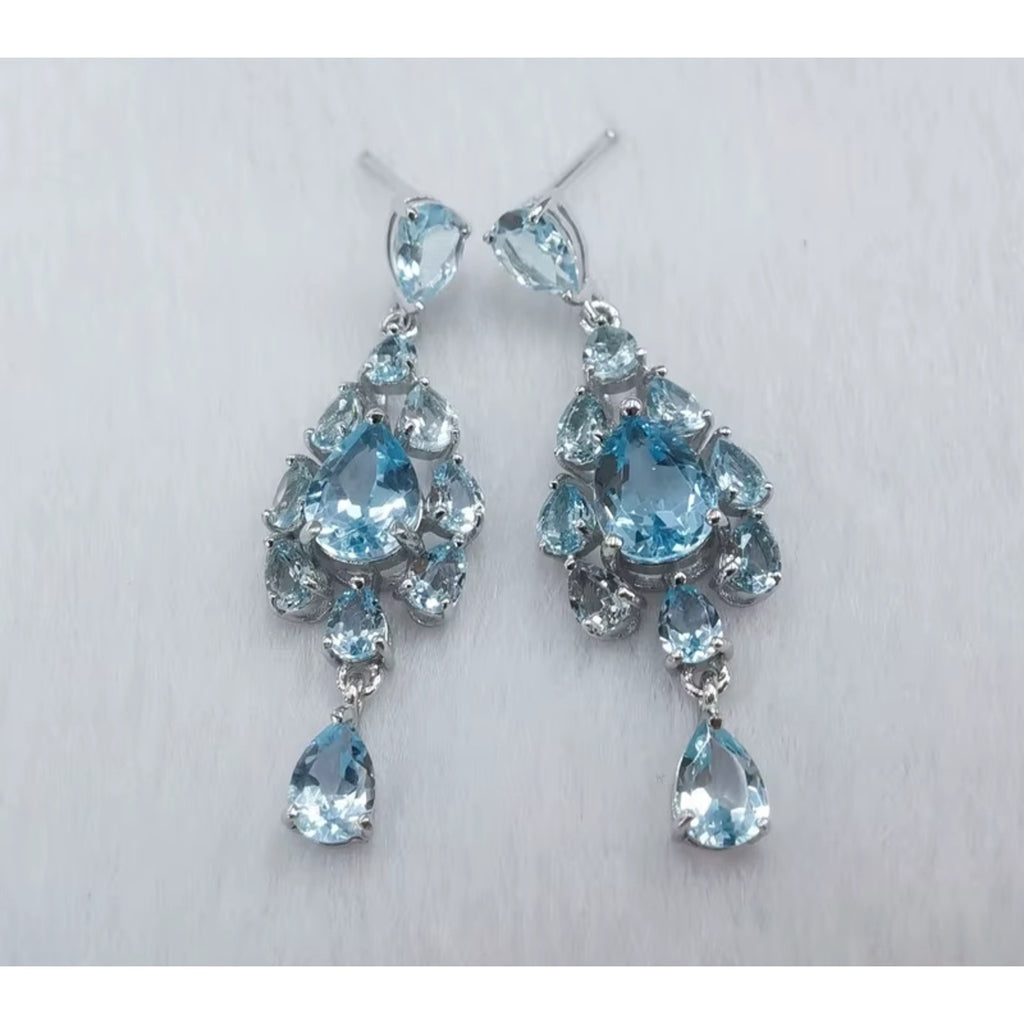 Sky Blue Topaz Gemstone Chandelier Earrings