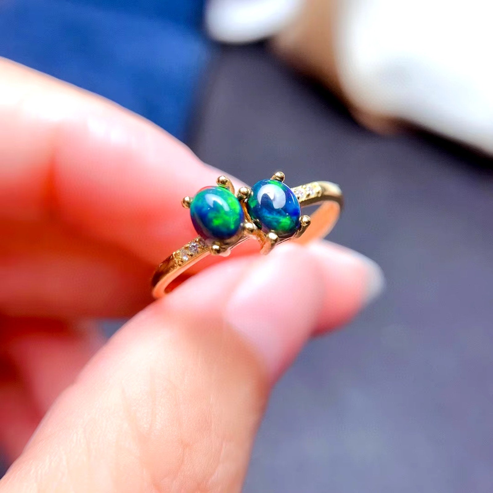 Colorful Fire Opal Statement Ring, Natural Black Fire Opal Ring Sterling Silver