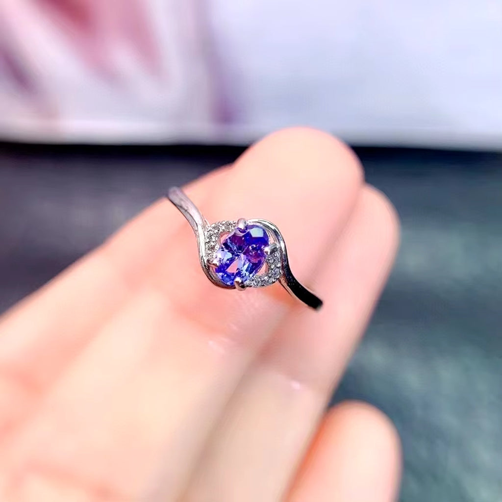 Purple Tanzanite Ring, Natural Tanzanite Rings For Women Sterling Silver 4x6mm