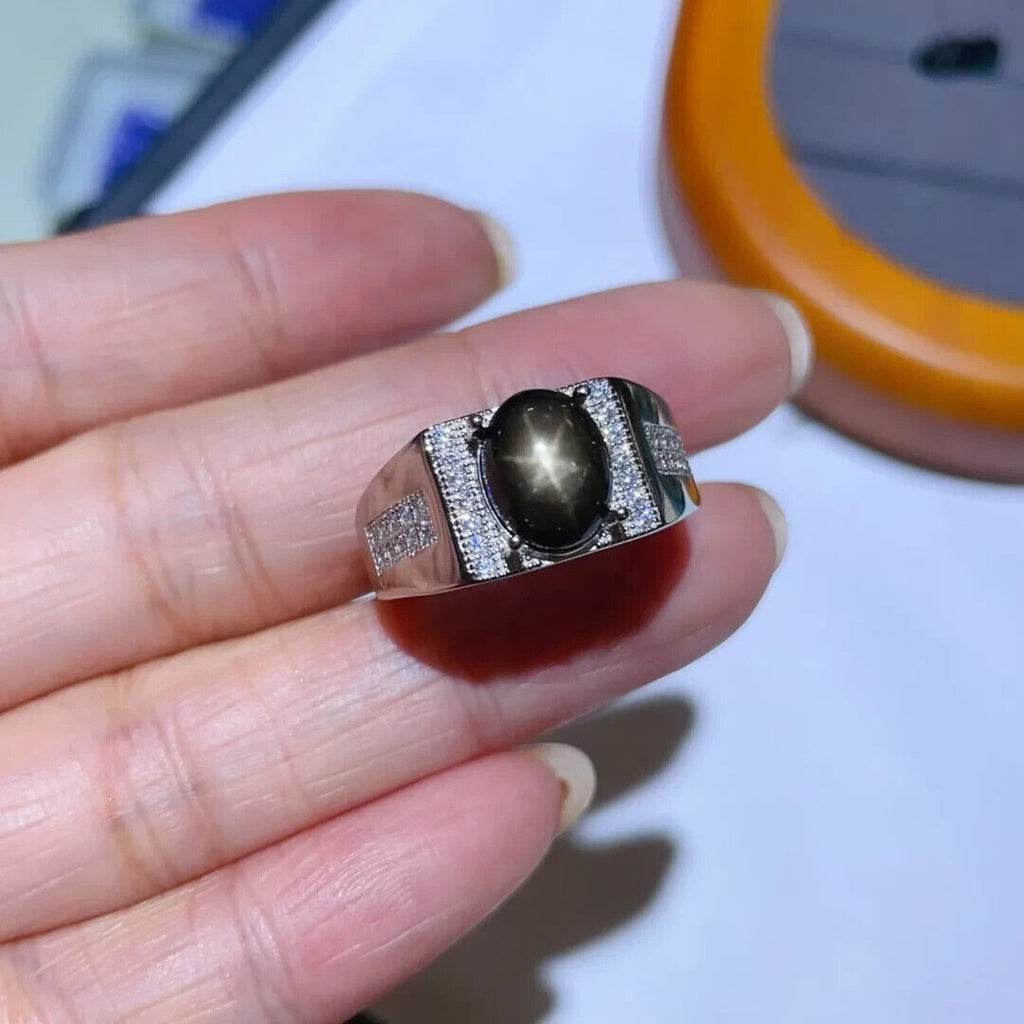 Star Sapphire, Men's Star Sapphire Ring, Star Light Sapphire Ring 8x10mm 3CT