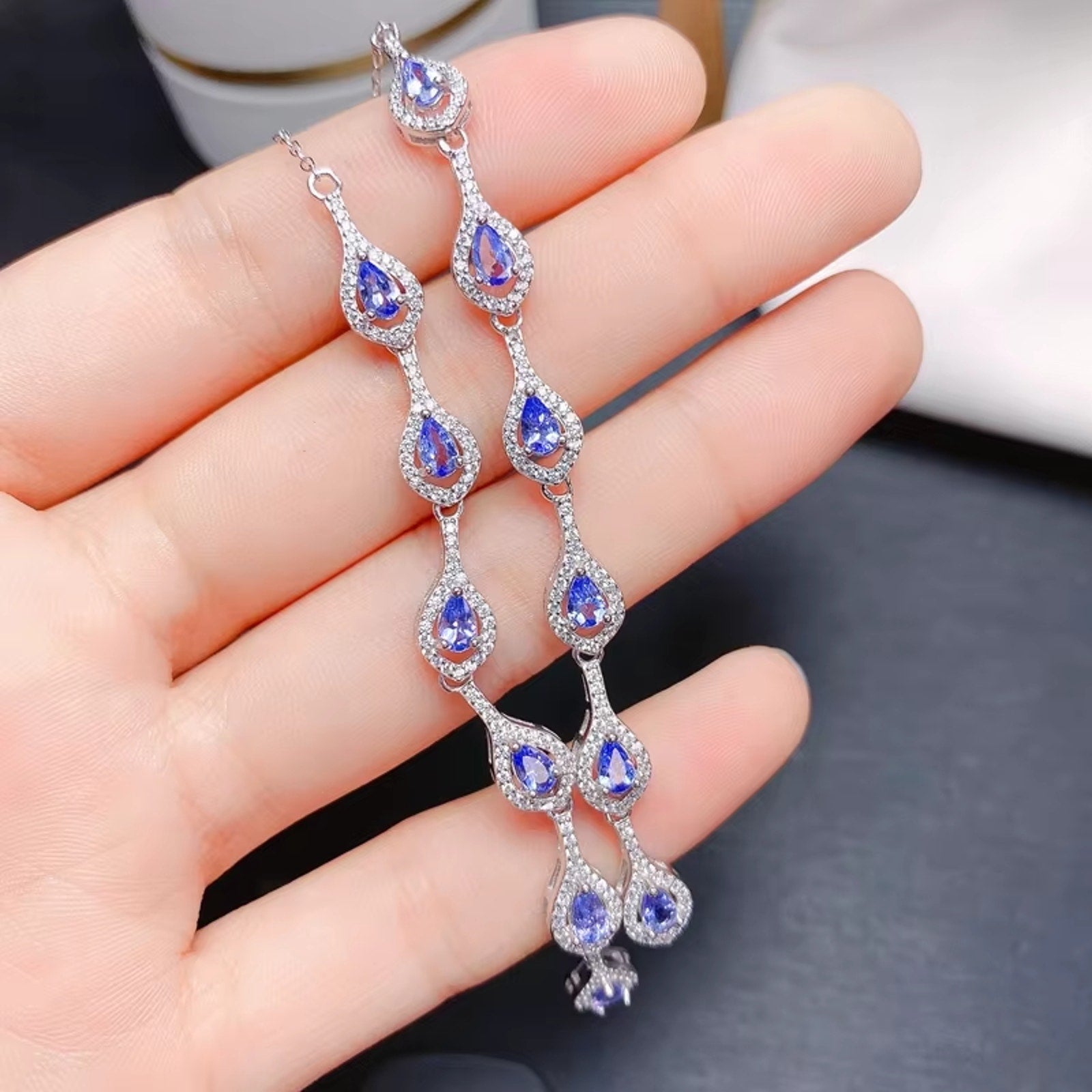 Purple Tanzanite Necklace, Tanzanite Clavicle Chain Necklace Sterling Silver