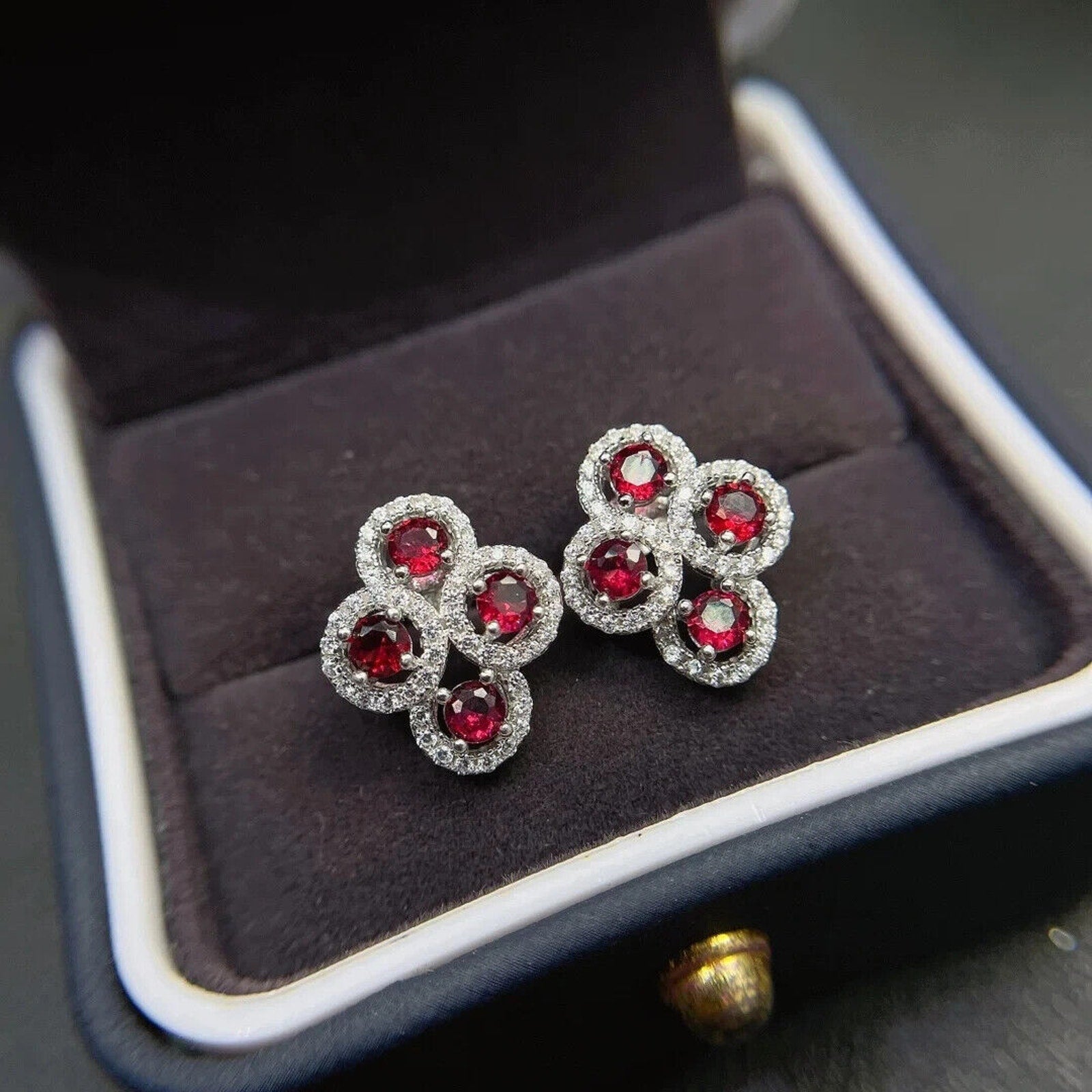 Red Garnet Cluster Stud Earrings, Natural Garnet Cluster Stud Earrings