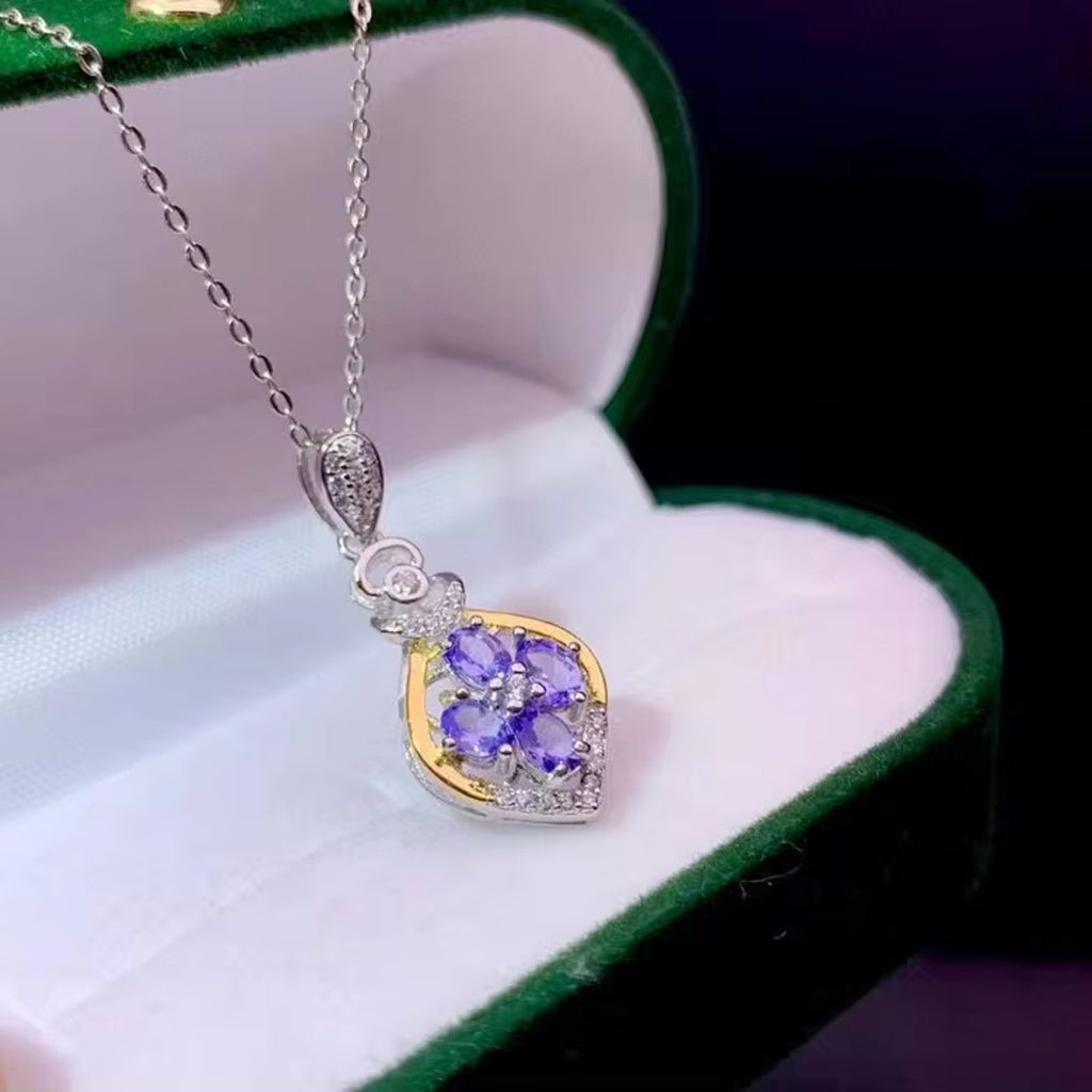 Tanzanite Necklace, Dainty Purple Tanzanite Charm Necklace Sterling Silver