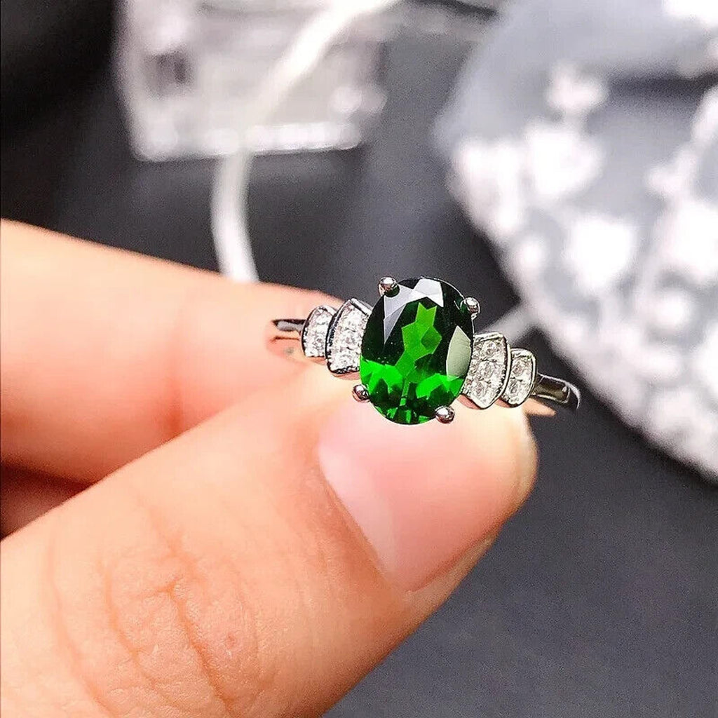 Chrome Diopside Cocktail Ring, Women's Chrome Diopside Ring 6x8mm