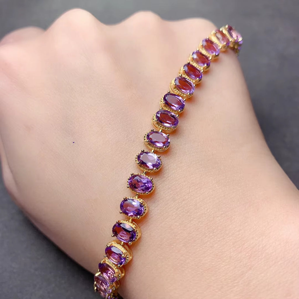 Natural Amethyst Tennis Bracelet 925 Sterling Silver VVS Grade 4x6mm