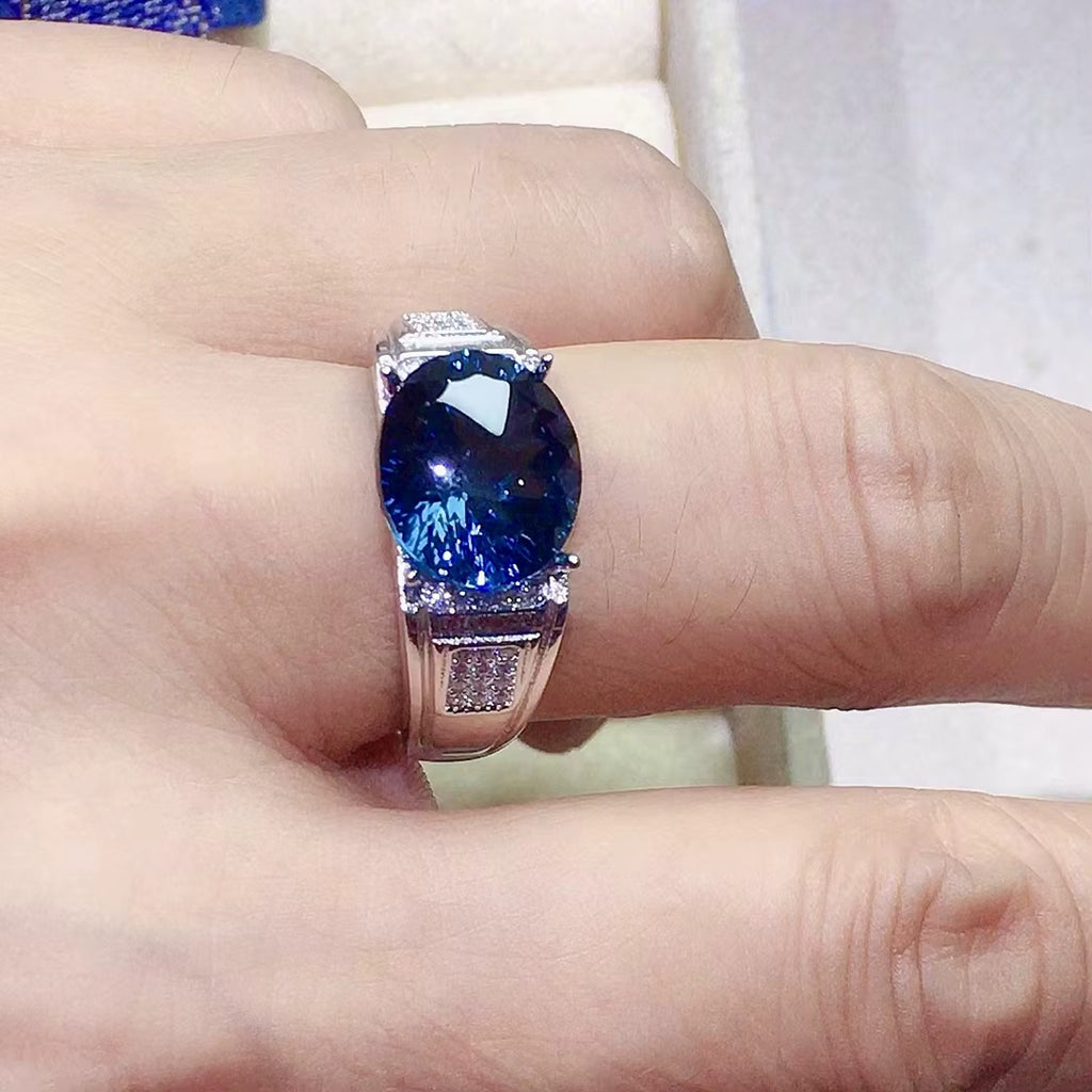 5CT Mens London Blue Topaz Ring 925 Sterling Silver VVS Grade 8x12mm