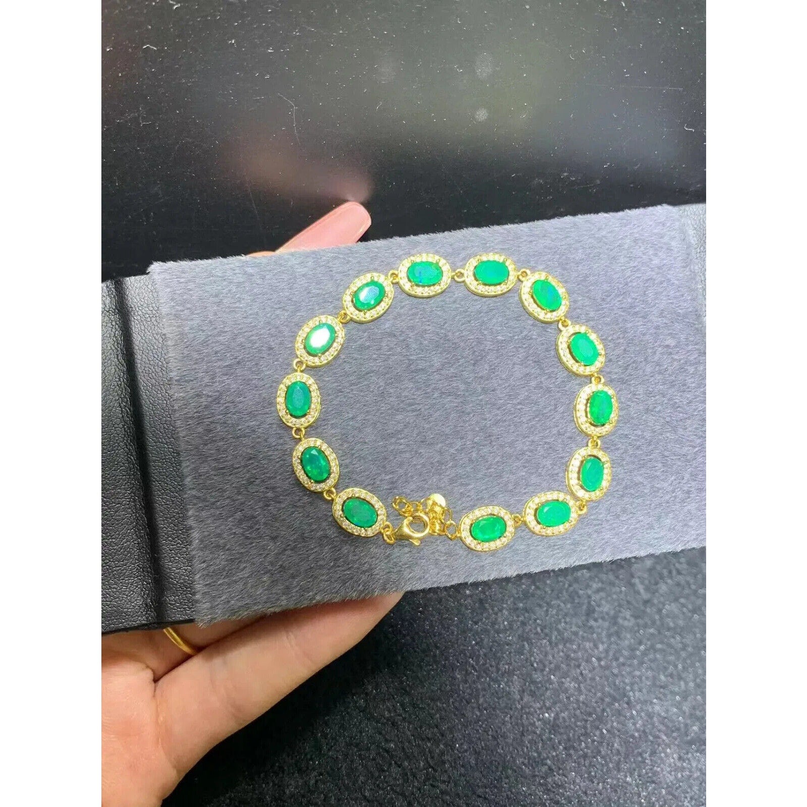 Natuarl Green Opal AAAAA Bracelet, Genuine Green Opal Tennis Bracelet