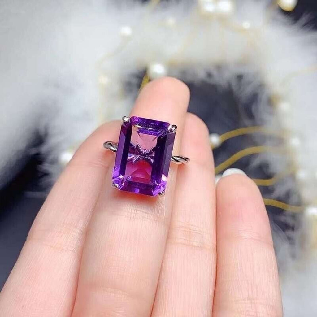 12x16mm Amethyst Statement Ring 925 Sterling Silver, Large Purple Amethyst Ring