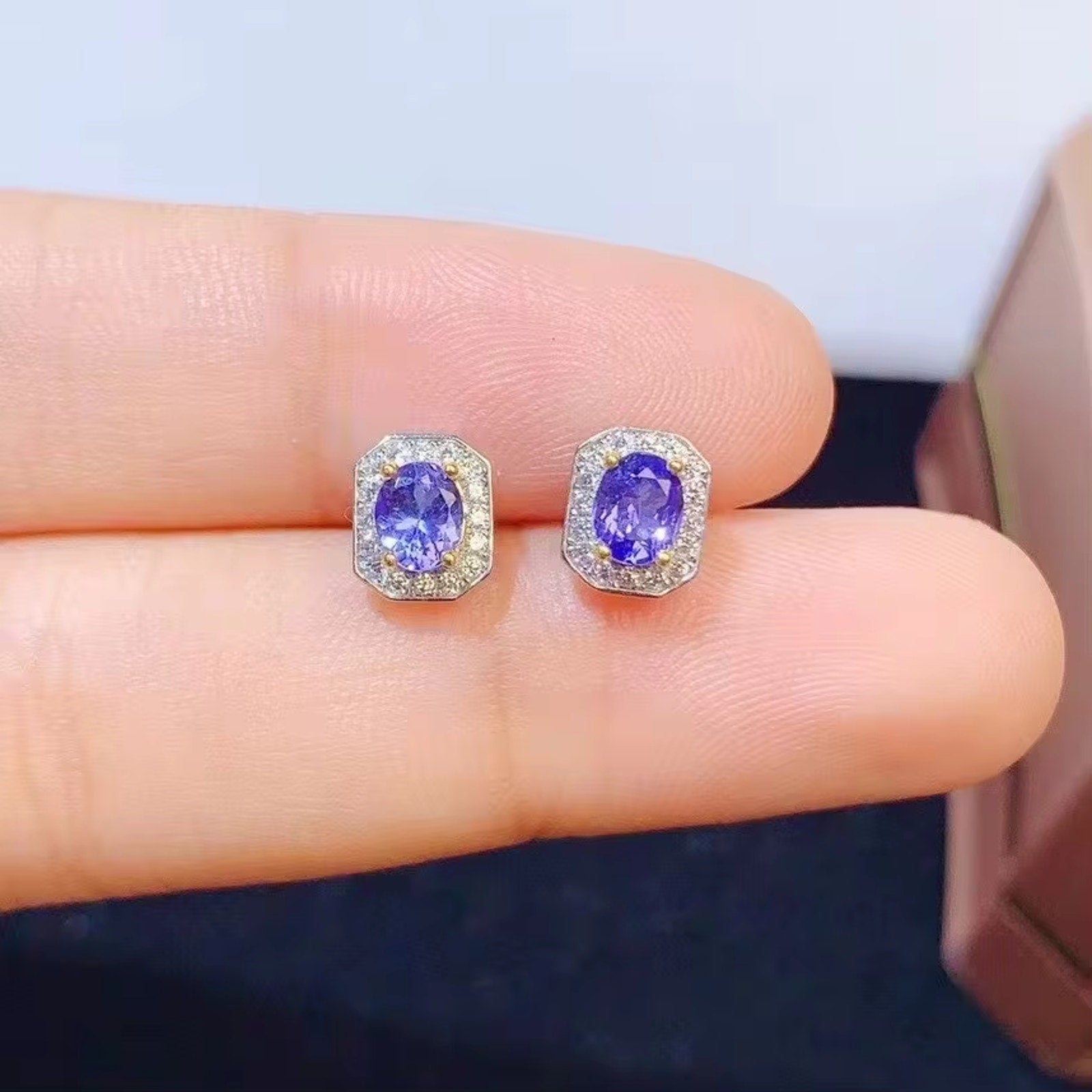 Purple Tanzanite Earrings, Tanzanite Gemstone Earrings Sterling Silver 4x5mm