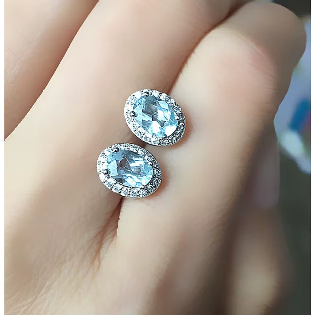 1CT Natural Aquamarine Earrings 925 Sterling Silver, Aquamarine Stud Earrings