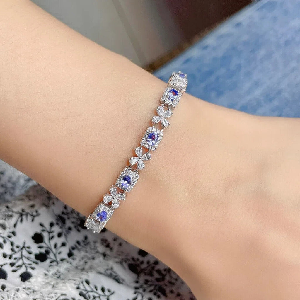 Purple Tanzanite Gemstone Bracelet, Natural Purple Tanzanite Bracelet Platinum