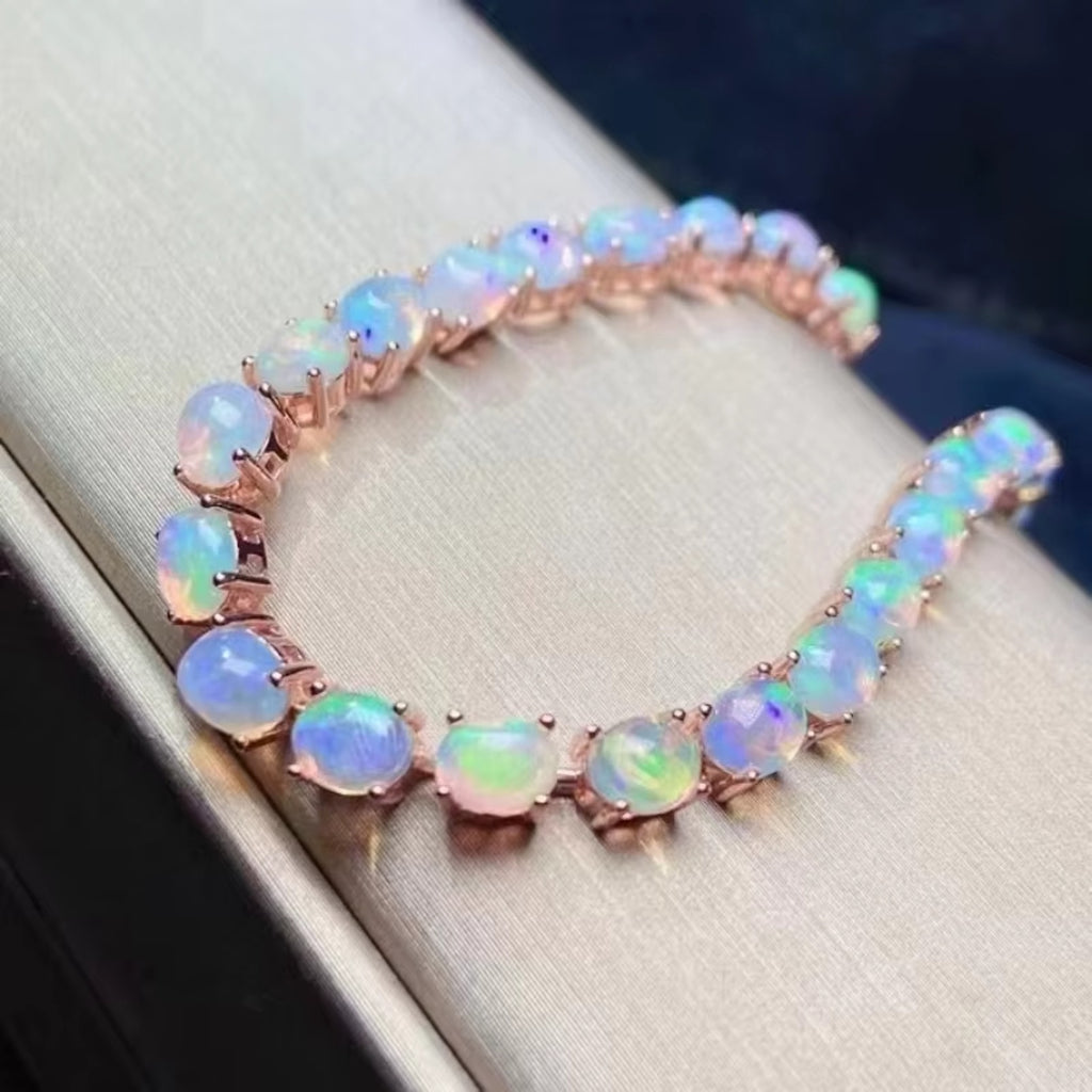 Fire Opal Tennis Bracelet, Natural Opal Bracelet 925 Sterling Silver 4x5mm