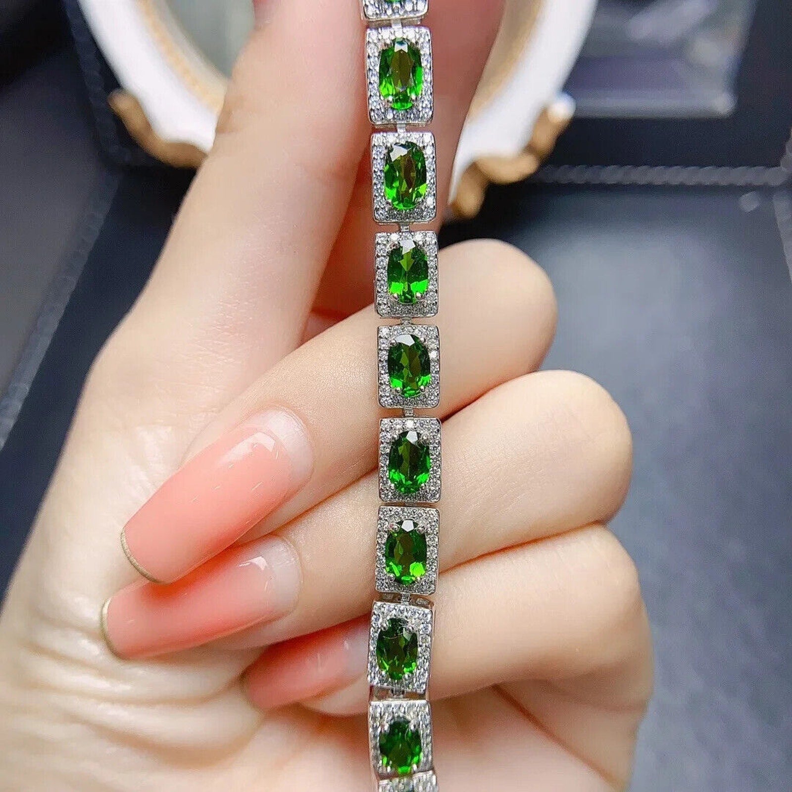 Chrome Diopside Tennis Bracelet, Oval Cut 4x6mm Chrome Diopside Bracelet