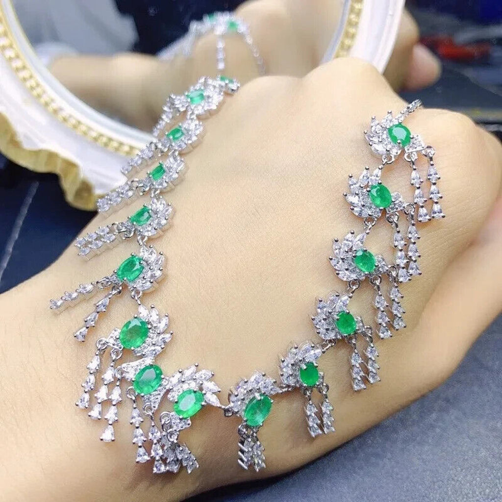 Natural Emerald Cluster Statement Necklace, Genuine Colombian Emerald Necklace