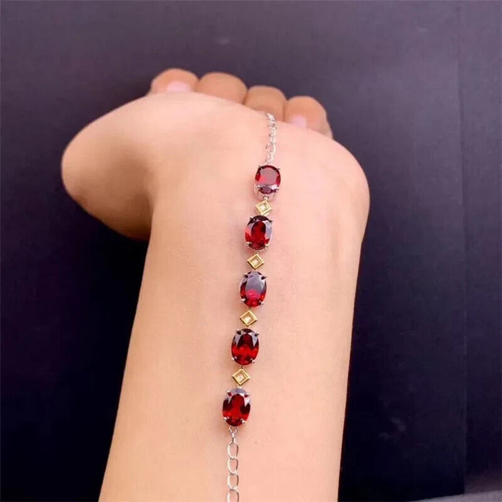 Red Garnet Gemstone Bracelet 6x8mm, Natural Garnet Tennis Bracelet