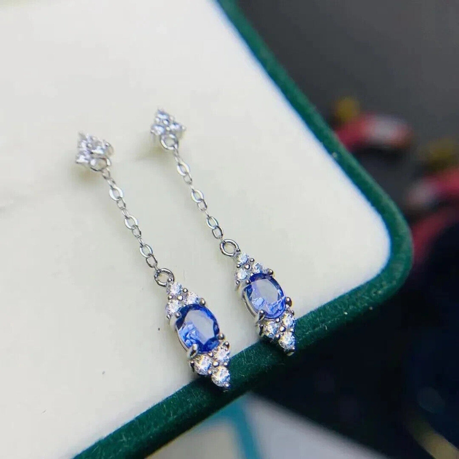 Natural Purple Tanzanite Dangle Earrings Sterling Silver, Tanzanite Earrings