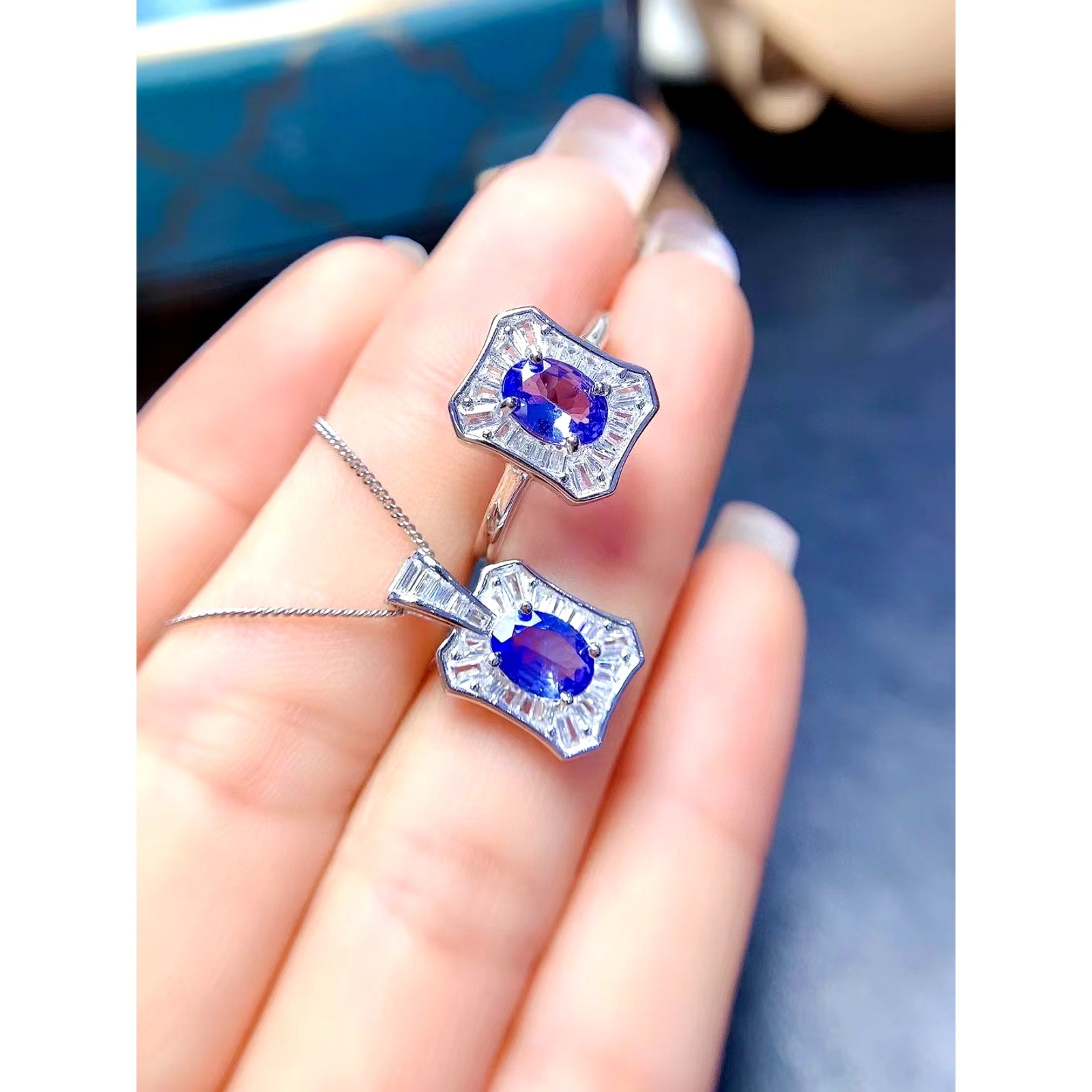 Purple Tanzanite Jewelry Set, Natural Purple Tanzanite Jewelry 925 Sterling