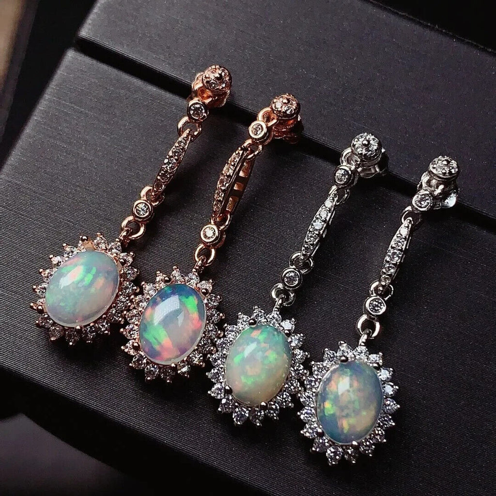 White Fire Opal Dangle Earrings, Fire Opal Drop Earrings, Natural Opal Earrings