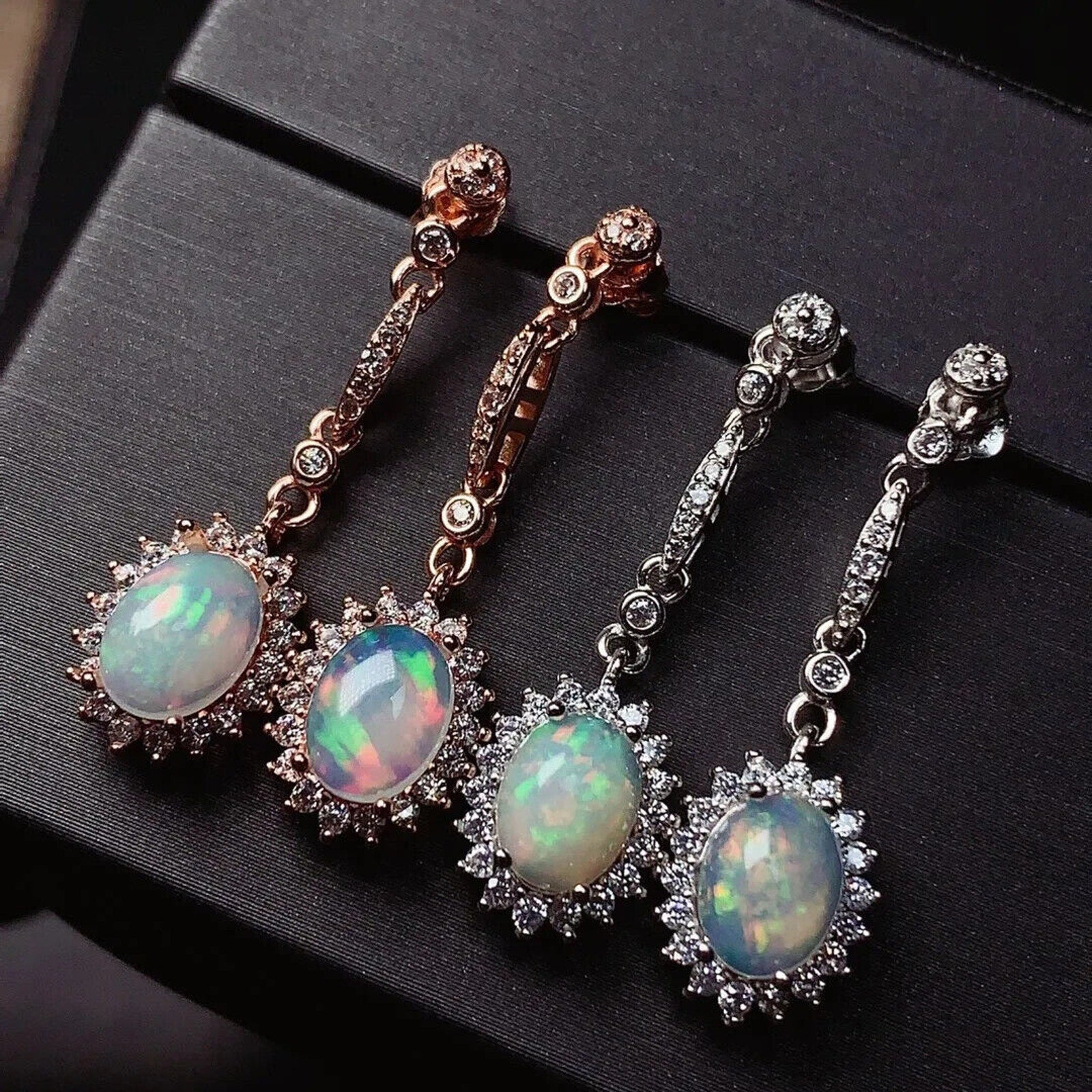 White Fire Opal Dangle Earrings, Fire Opal Drop Earrings, Natural Opal Earrings