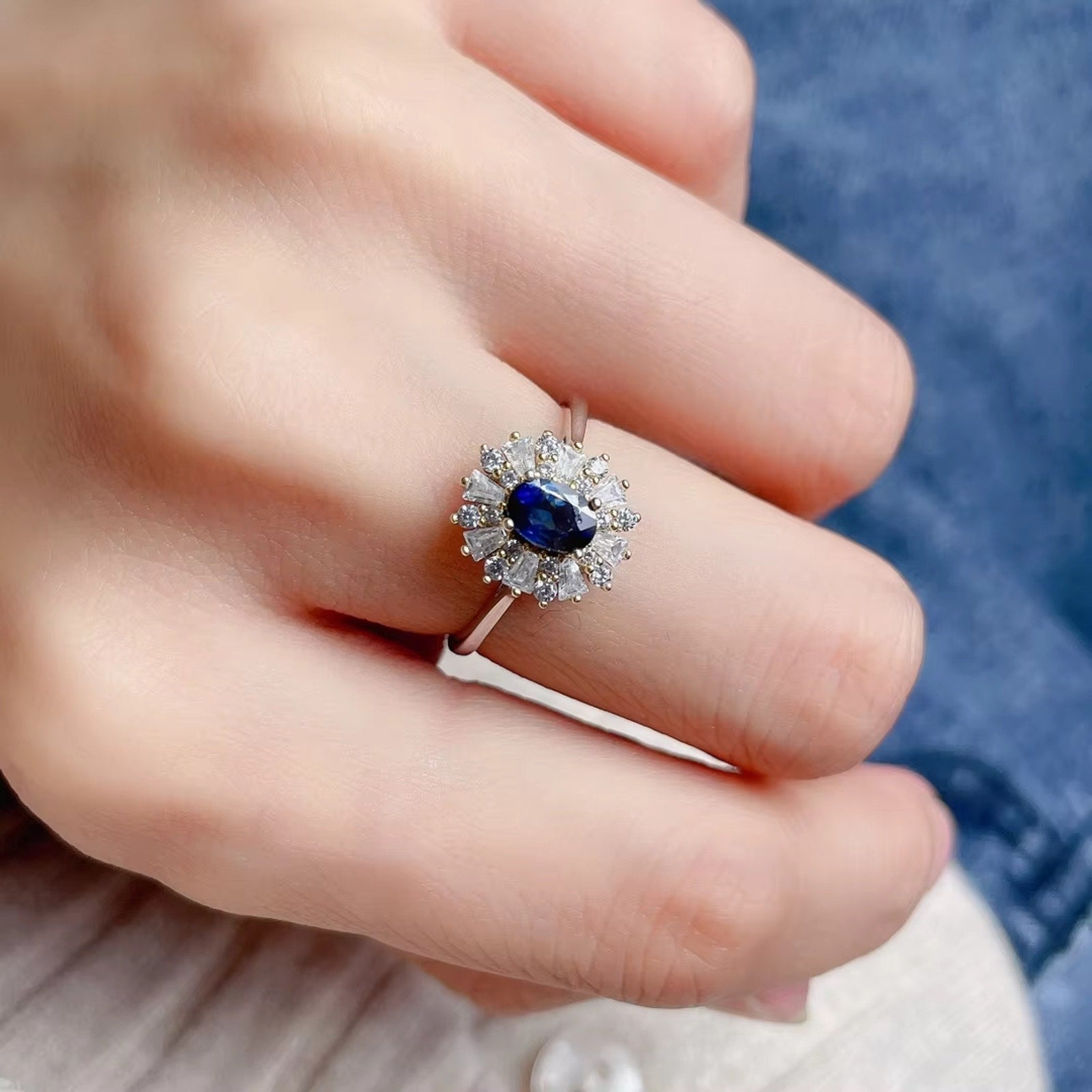 0.5CT Natural Sapphire Ring Platinum Plated, Sapphire Engagement Ring