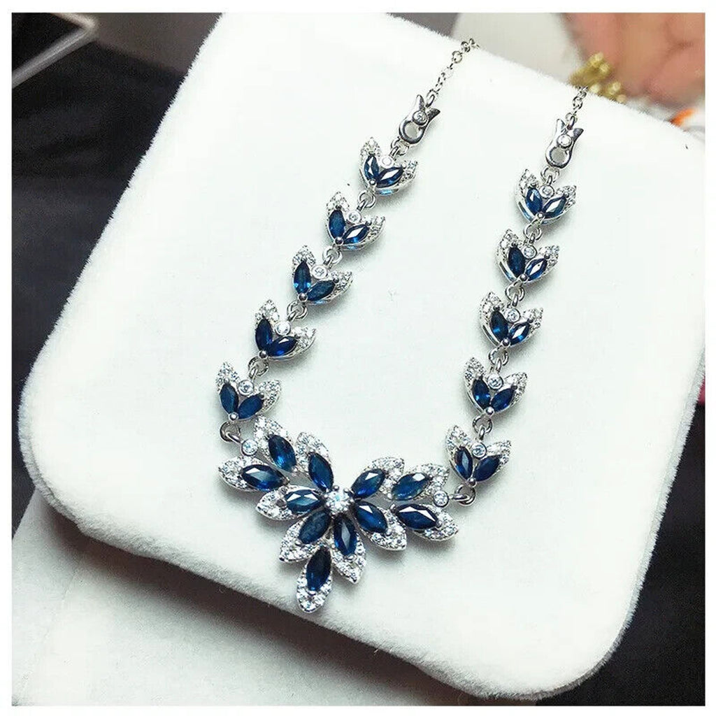 Natural Blue Sapphire Necklace, Sapphire Statement Necklace Blue Sapphire 925