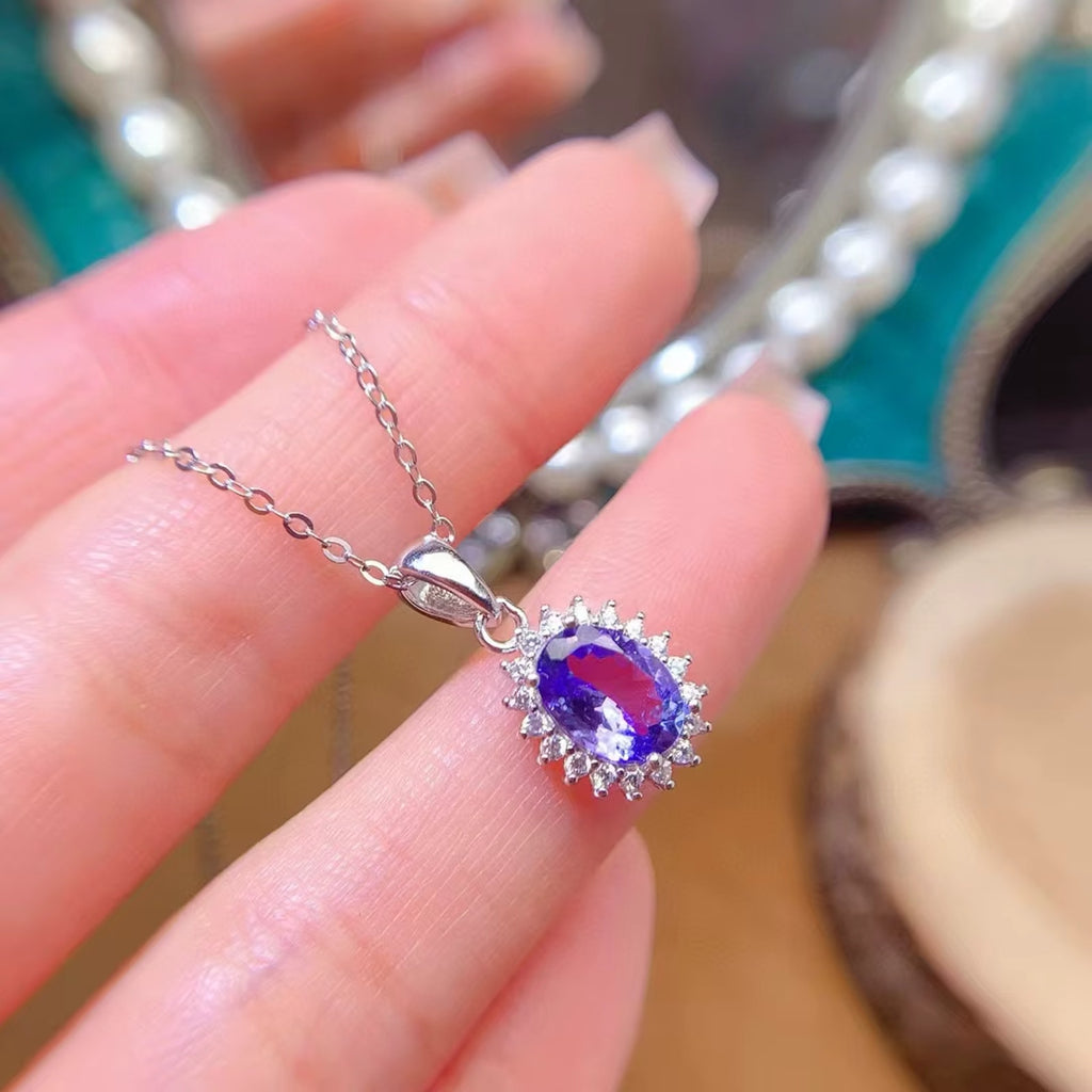 1.5CT Natural Tanzanite Pendant Necklace, Tanzanite Neckace VVS Grade 6x8mm