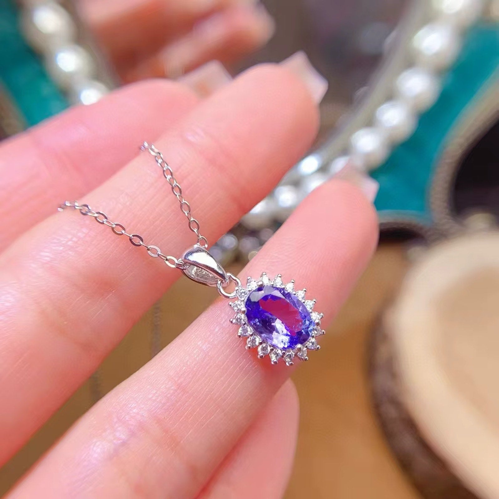 1.5CT Natural Tanzanite Pendant Necklace, Tanzanite Neckace VVS Grade 6x8mm